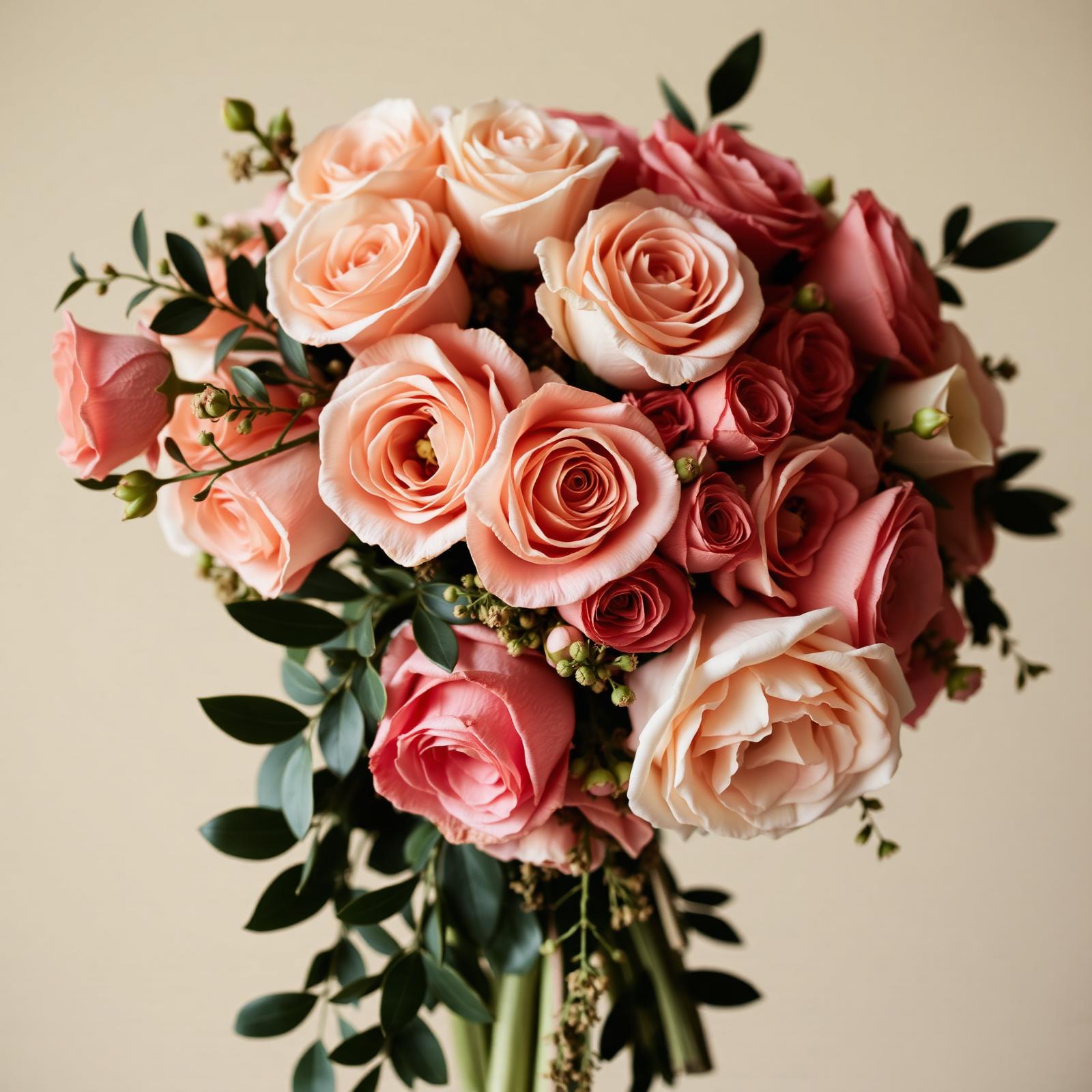 Lush pink and coral rose arrangement